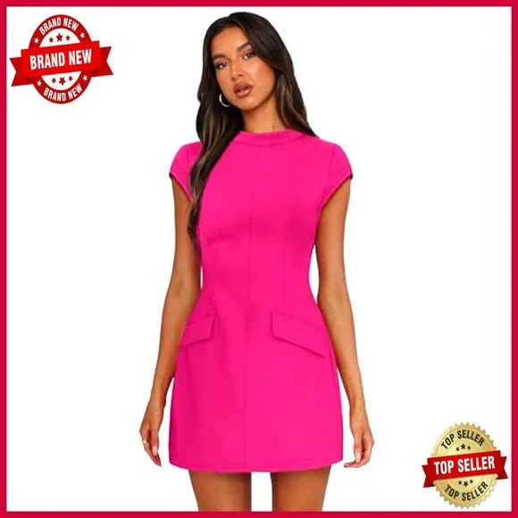 Mock Neck Bodycon Mini Dress Short Sleeve Party Club Chic Y2K Elegant - Picture 4 of 7